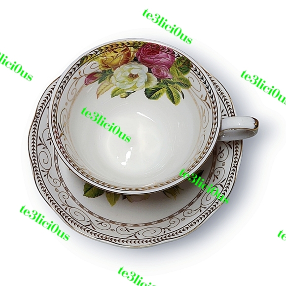 GRACE TEAWARE LAVENDER FLORAL ROSE GOLD TRIM FINE PORCELAIN TEACUP & SAUCER - Picture 4 of 15